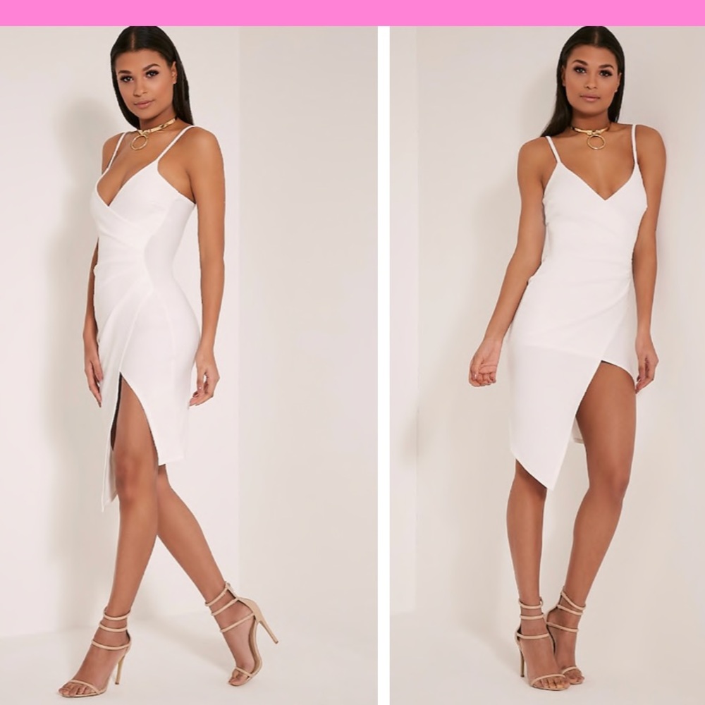 White Pretty Little Thing Asymmetric Slit Dress